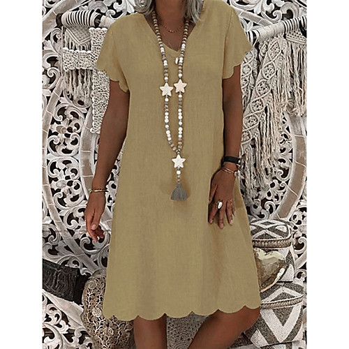 

Women's A-Line Dress Knee Length Dress - Short Sleeves Solid Color Summer Casual 2020 Black Blue Yellow Khaki Green S M L XL XXL XXXL XXXXL XXXXXL