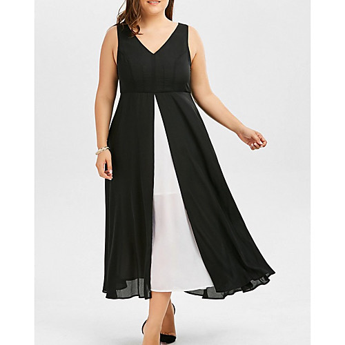 

Women's Chiffon Dress Midi Dress Black Sleeveless Solid Color Summer V Neck Work Chinoiserie 2021 XL XXL 3XL 4XL 5XL / Plus Size