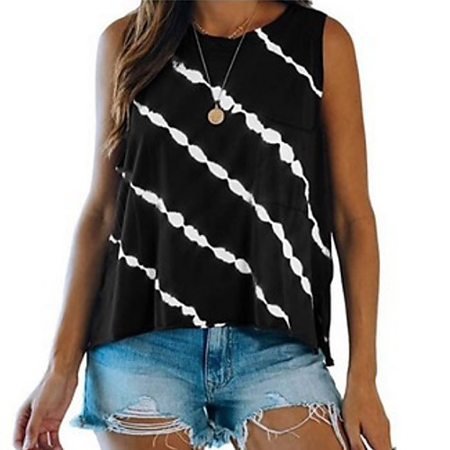 

Women's T-shirt Striped Tops Round Neck Daily Summer Black Purple Green S M L XL 2XL