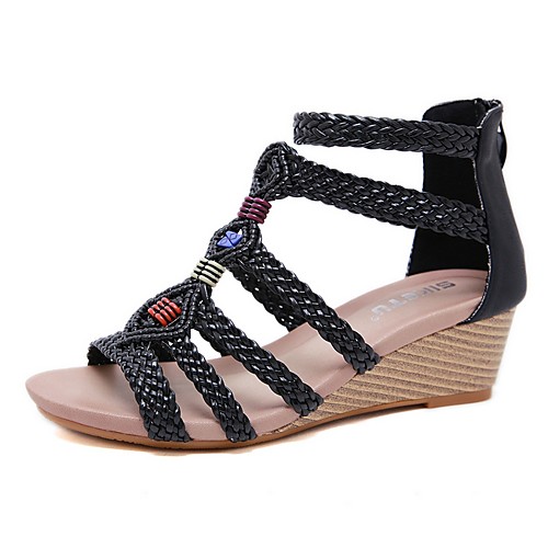 

Women's Sandals Summer Wedge Heel Open Toe Daily PU Almond / Black