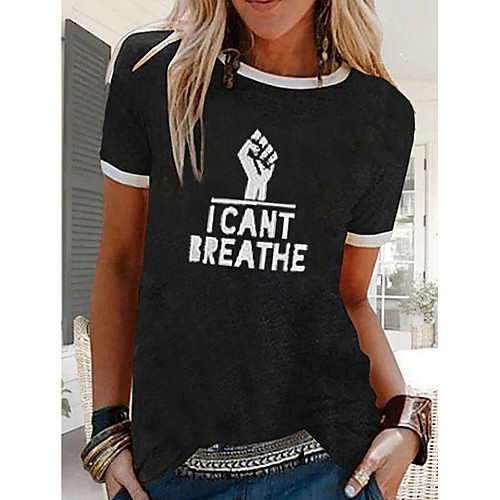 

Women's T-shirt Letter Tops - Print Round Neck Basic Daily Black M L XL 2XL 3XL