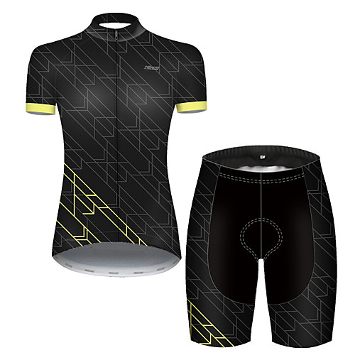 

21Grams Women's Short Sleeve Cycling Jersey with Shorts Black / Yellow Bike Breathable Sports Patterned Mountain Bike MTB Road Bike Cycling Clothing Apparel / Stretchy