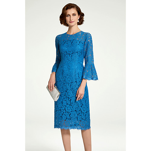 

Sheath / Column Mother of the Bride Dress Jewel Neck Knee Length Lace 3/4 Length Sleeve with Lace 2021