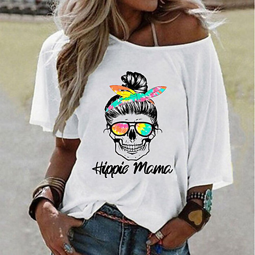 

Women's T-shirt Graphic Tops Round Neck Daily Summer White Yellow Blushing Pink S M L XL 2XL
