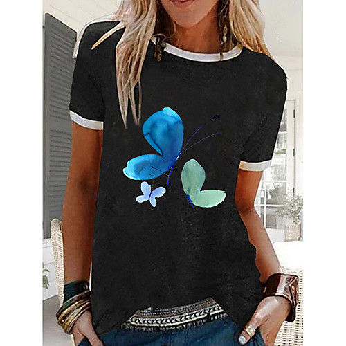 

Women's T-shirt Animal Butterfly Tops - Print Round Neck Basic Daily Black M L XL 2XL 3XL