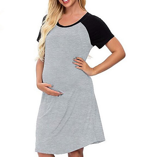 

Women's T Shirt Dress Knee Length Dress - Short Sleeves Color Block Summer Casual 2020 Black Red S M L XL