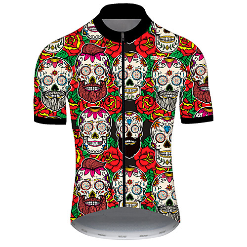 

21Grams Men's Short Sleeve Cycling Jersey Nylon Polyester Red / White Skull Floral Botanical Funny Bike Jersey Top Mountain Bike MTB Road Bike Cycling Breathable Quick Dry Ultraviolet Resistant Sports