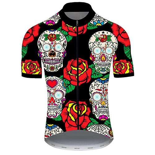 

21Grams Men's Short Sleeve Cycling Jersey Nylon Polyester Black / Red Skull Floral Botanical Funny Bike Jersey Top Mountain Bike MTB Road Bike Cycling Breathable Quick Dry Ultraviolet Resistant Sports