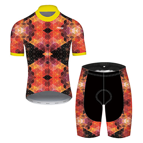 

21Grams Men's Short Sleeve Cycling Jersey with Shorts Orange Bike Breathable Sports Grid / Plaid Mountain Bike MTB Road Bike Cycling Clothing Apparel / Stretchy