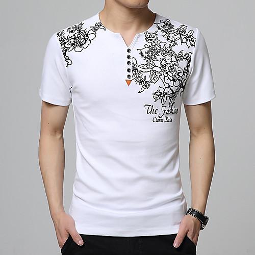 

Men's Floral Print T-shirt Business Elegant Daily Work White / Black / Light gray / Dark Gray / Navy Blue