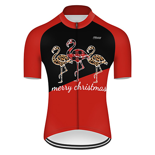 

21Grams Men's Short Sleeve Cycling Jersey Nylon Polyester Black / Red Patchwork Flamingo Animal Bike Jersey Top Mountain Bike MTB Road Bike Cycling Breathable Quick Dry Ultraviolet Resistant Sports