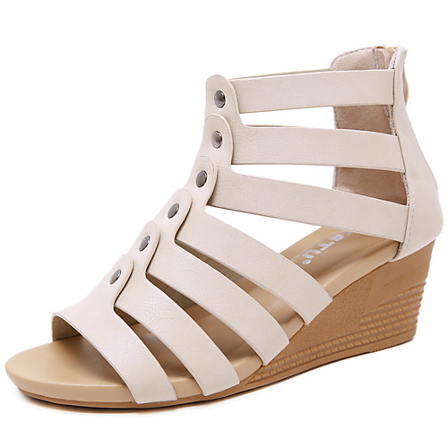 

Women's Sandals Summer Wedge Heel Open Toe Roman Shoes Daily PU Almond / Black / Brown