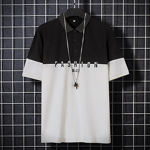 

Men's Color Block Letter Polo Business Basic Daily White / Black / Gray