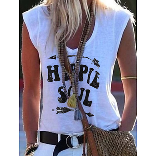

Women's T-shirt Letter Tops V Neck Daily Summer White S M L XL 2XL 3XL