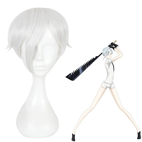 

Cosplay Wig Antarcticite Land of the Lustrous Straight Cosplay Asymmetrical With Bangs Wig Short Silver grey Synthetic Hair 12 inch Women's Anime Cosplay Cool Silver
