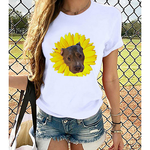 

Women's T-shirt Graphic Tops - Print Round Neck Basic Daily Spring Summer White XS S M L XL 2XL 3XL 4XL