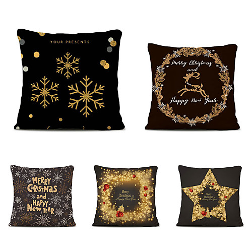 

Set of 5 Linen Square Decorative Throw Pillow Cases Cartoon Christmas Sofa Cushion Covers