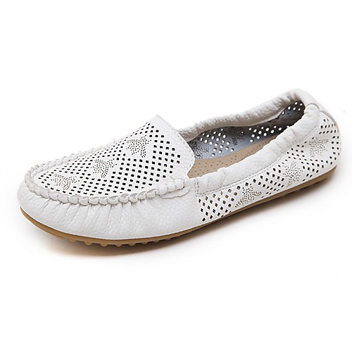 

Women's Loafers & Slip-Ons Summer Flat Heel Round Toe Daily PU White / Black / Beige