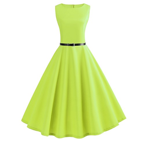 

Women's A-Line Dress Knee Length Dress - Sleeveless Solid Color Summer Casual 2020 Green S M L XL XXL