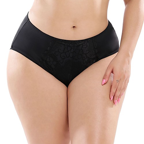 

Women's Lace / Peplum Brief - Plus Size High Waist White Black Red L XL XXL