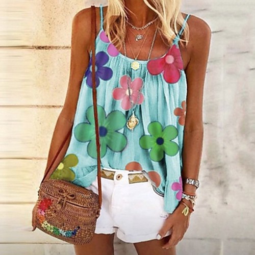 

Women's Tops Floral Tank Top Halter Neck Daily Summer Black Blushing Pink Beige Gray Light Blue S M L XL 2XL 3XL 4XL 5XL