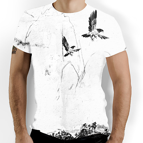 

Men's T shirt Graphic Print Short Sleeve Daily Tops Basic Chinoiserie White