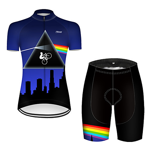

21Grams Women's Short Sleeve Cycling Jersey with Shorts Nylon Polyester Black / Blue 3D Rainbow Bike Clothing Suit Breathable 3D Pad Quick Dry Ultraviolet Resistant Reflective Strips Sports 3D