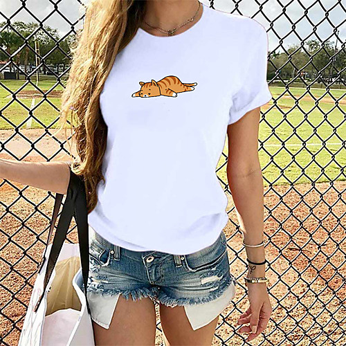 

Women's T-shirt Graphic Tops - Print Round Neck Loose Cotton Basic Daily Summer White S M L XL 2XL 3XL 4XL