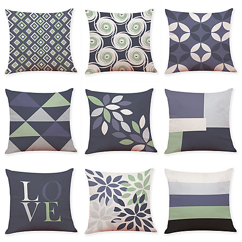 

9 pcs Linen Pillow Cover, Geometic Contemporary Casual Modern Square Traditional Classic