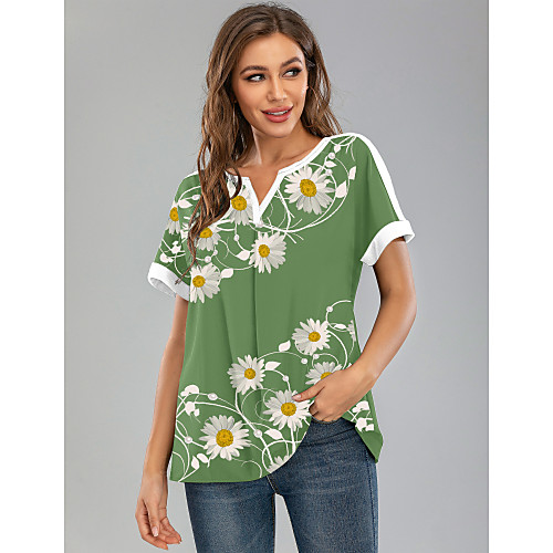 

Women's Blouse Floral Graphic Daisy Tops - Print Round Neck Basic Daily Green M L XL 2XL 3XL