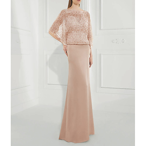 

Two Piece Mother of the Bride Dress Elegant Jewel Neck Floor Length Chiffon Half Sleeve with Sequin 2020
