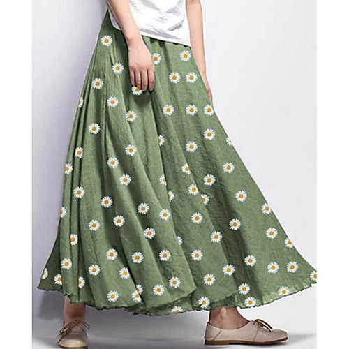 

Women's Maxi Swing Skirts - Floral Daisy Black Blue Purple S M L