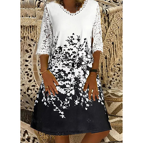 

Women's A-Line Dress Knee Length Dress - Half Sleeve Floral Summer Casual Mumu 2020 White S M L XL XXL XXXL