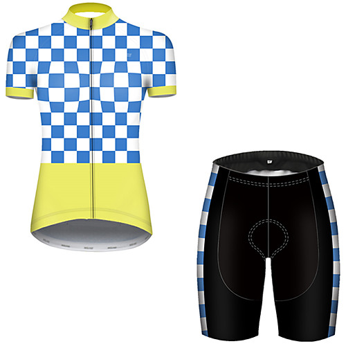 

21Grams Women's Short Sleeve Cycling Jersey with Shorts Nylon Polyester BlueYellow Plaid / Checkered Patchwork Bike Clothing Suit Breathable 3D Pad Quick Dry Ultraviolet Resistant Reflective Strips