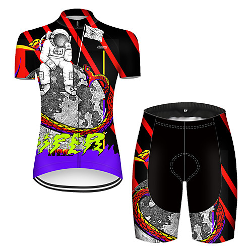 

21Grams Women's Short Sleeve Cycling Jersey with Shorts Nylon Polyester Black / Red Snake Funny Astronaut Bike Clothing Suit Breathable 3D Pad Quick Dry Ultraviolet Resistant Reflective Strips Sports