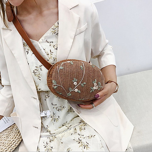 

Women's Straw Crossbody Bag Embroidery Khaki / Beige / Coffee