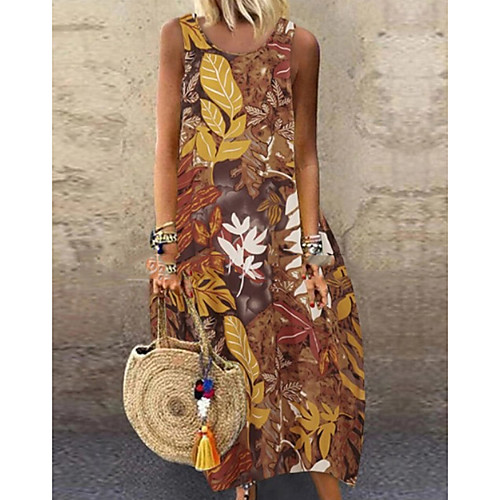 

Women's A-Line Dress Maxi long Dress - Sleeveless Floral Summer Casual 2020 Blue Red Yellow M L XL XXL XXXL