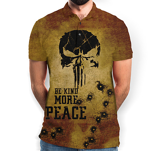 

Men's Graphic Letter Print Polo Basic Daily Brown