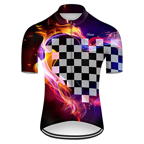 

21Grams Men's Short Sleeve Cycling Jersey Nylon Violet Plaid Checkered Gradient 3D Bike Jersey Top Mountain Bike MTB Road Bike Cycling Breathable Quick Dry Sports Clothing Apparel / Micro-elastic