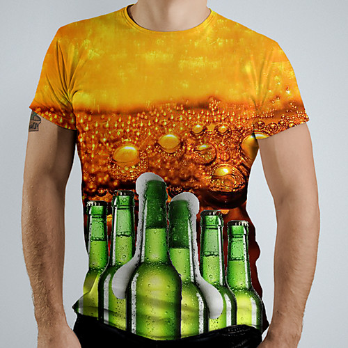 

Men's Graphic Beer Print T-shirt Basic Daily Yellow