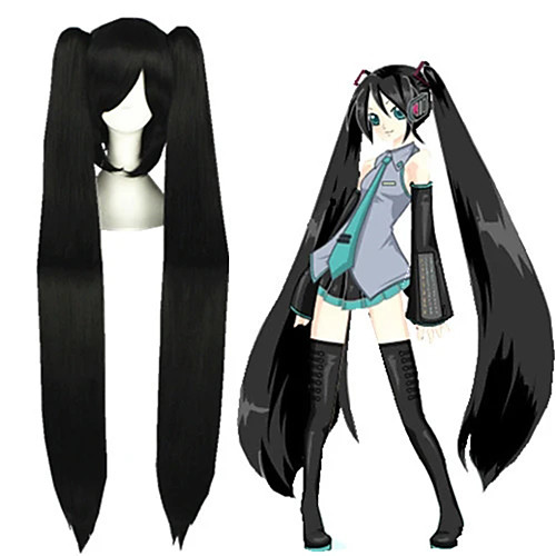 

Cosplay Wig Vocaloid Straight Cosplay With 2 Ponytails With Bangs Wig Very Long Black Synthetic Hair 47 inch Women's Anime Cosplay Exquisite Black