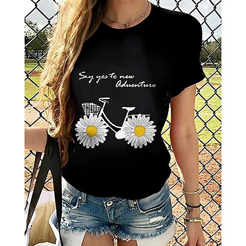 

Women's T-shirt Graphic Tops - Print Round Neck Loose Cotton Basic Daily Summer Black S M L XL 2XL 3XL 4XL