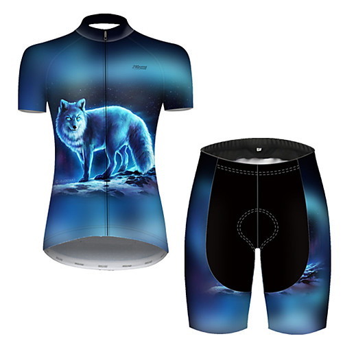 

21Grams Women's Short Sleeve Cycling Jersey with Shorts Nylon Polyester Blue Gradient Animal Wolf Bike Clothing Suit Breathable 3D Pad Quick Dry Ultraviolet Resistant Reflective Strips Sports Gradient