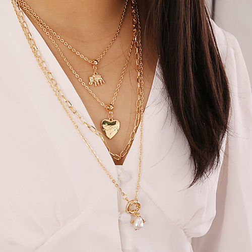 

Women's Pendant Necklace Necklace Layered Necklace Stacking Stackable Elephant Heart Letter Dainty Classic Elegant Trendy Imitation Pearl Chrome Gold 70 cm Necklace Jewelry 1pc For Anniversary Party