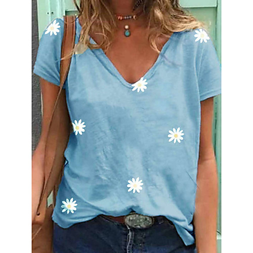 

Women's Going out T-shirt Floral Flower Round Neck Tops Basic Top Blue Khaki Green
