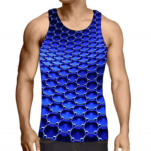 

Men's Graphic Print Tank Top Street chic Exaggerated Daily Going out Blue / Gold