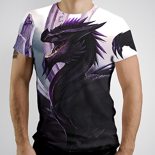 

Men's T shirt Graphic Animal Print Short Sleeve Daily Tops Basic Purple