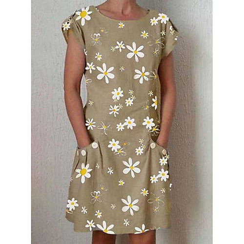 

Women's Sheath Dress Knee Length Dress - Short Sleeves Floral Summer Elegant 2020 Khaki Green Royal Blue Gray Light Blue S M L XL XXL XXXL