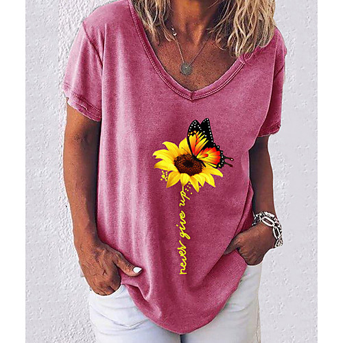 

Women's T-shirt Graphic Tops V Neck Cotton Daily Summer White Black Blue Blushing Pink Army Green Gray S M L XL 2XL 3XL 4XL 5XL