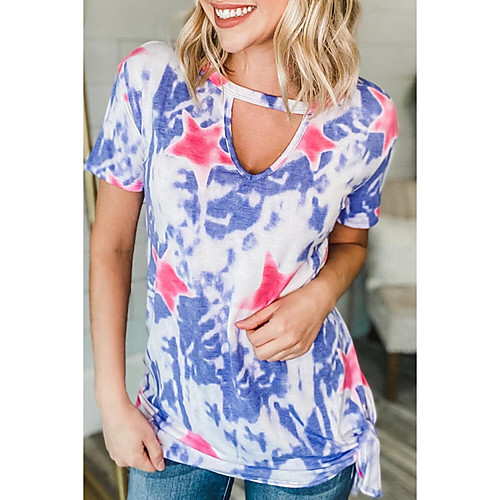 

Women's T-shirt Floral Tops Round Neck Loose Daily Summer Wine Blue Purple S M L XL 2XL 3XL